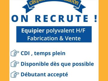 ON RECRUTE !
Nous recherchons une personne motivée (et adepte des crêpes) pour rejoindre notre team au poste d'𝗲́𝗾𝘂𝗶𝗽𝗶𝗲𝗿 𝗽𝗼𝗹𝘆𝘃𝗮𝗹𝗲𝗻𝘁 𝗛/𝗙 𝗙𝗮𝗯𝗿𝗶𝗰𝗮𝘁𝗶𝗼𝗻 & 𝗩𝗲𝗻𝘁𝗲....